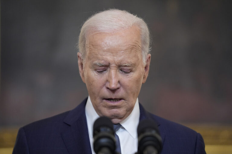 President Joe Biden delivers remarks on the verdict in former President Donald Trump's hush money trial and on the Middle East, from the State Dining Room of the White House, Friday, May 31, 2024, in Washington. (AP Photo/Evan Vucci)