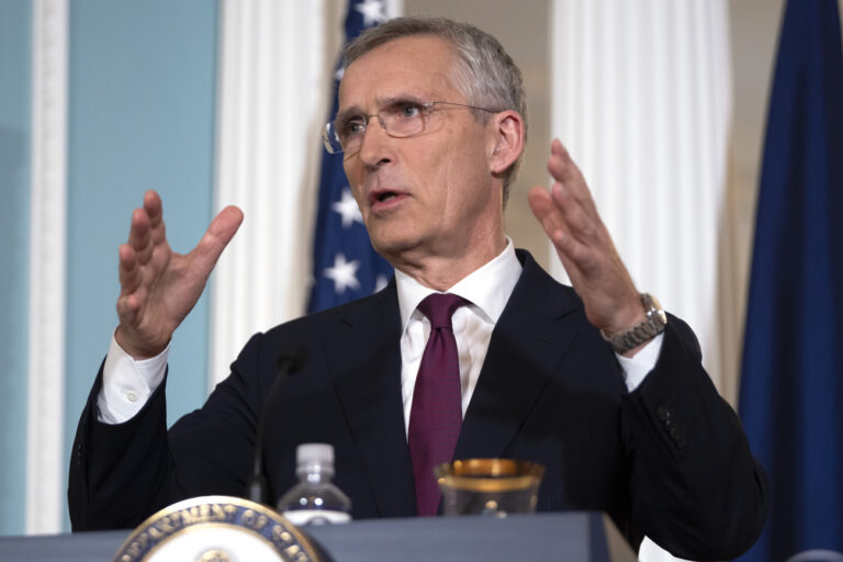 NATO Secretary General Jens Stoltenberg speaks during a news conference with Secretary of State Antony Blinken at the State Department, Tuesday, June 18, 2024, in Washington. (AP Photo/Mark Schiefelbein)