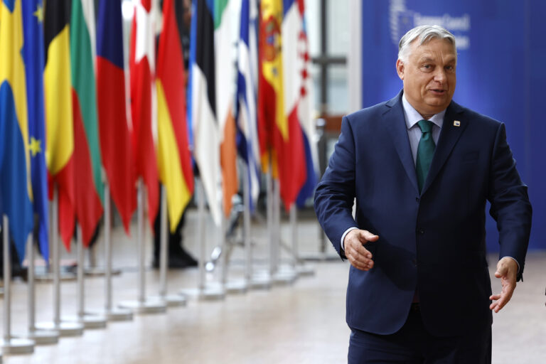 FILE - Hungary's Prime Minister Viktor Orban arrives for an EU summit in Brussels, on June 27, 2024. Orbán has presented a new alliance with Austria's far-right Freedom Party and the main Czech opposition party, which hopes to attract other partners and become the biggest right-wing group in the European Parliament. Orbán traveled to Vienna Sunday, June 30, 2024, to present the “Patriots for Europe” alliance of his Fidesz party with the Freedom Party and former Czech Prime Minister Andrej Babiö's ANO party — a day before Hungary takes over the European Union's rotating presidency for six months. (AP Photo/Geert Vanden Wijngaert)