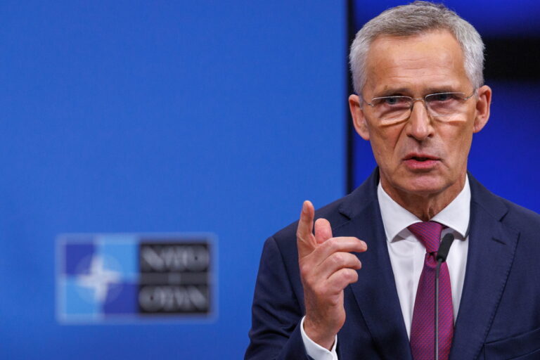 epa11458945 NATO Secretary General Jens Stoltenberg speaks at a press conference ahead of the upcoming NATO Summit in Washington DC, USA, at the NATO headquarters in Brussels, Belgium, 05 July 2024. The US will host a NATO Summit in Washington DC from 09 to 11 July 2024. EPA/OLIVIER MATTHYS