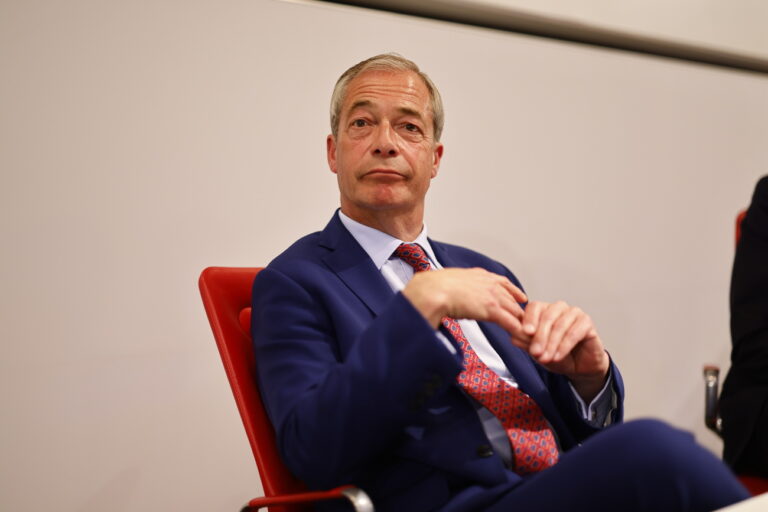 epa11459578 Newly elected member of parliament for the Reform Party Nigel Farage attends a press conference in Westminster in London, Britain, 05 July 2024. Britons went to the polls on the 04 July 2024, which the Labour party led by Keir Starmer have won with a majority. Reform gained four new members of parliament including Nigel Farage. EPA/TOLGA AKMEN