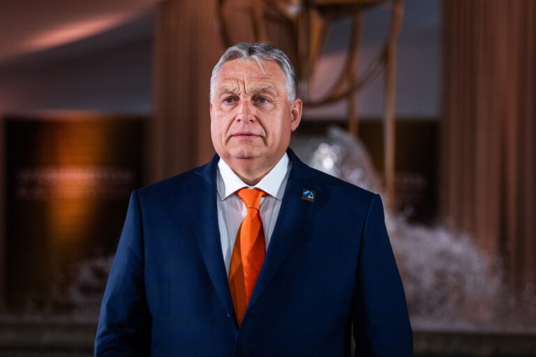 epa11469293 Prime Minister of Hungary Viktor Orban arrives for an event celebrating the 75th anniversary of the North Atlantic Treaty Organization (NATO) at the Andrew Mellon Auditorium in Washington, DC, USA, 09 July 2024. The 75th anniversary event kicked off NATOs three-day 2024 summit in downtown DC. EPA/JIM LO SCALZO