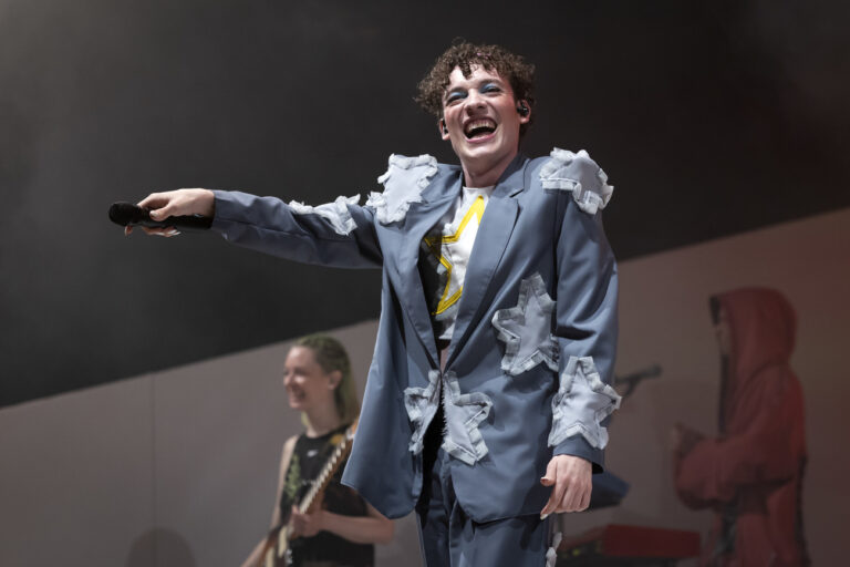 Swiss artist Nemo performs on the Waldbuehne stage at the Gurtenfestival in Bern, Switzerland, Thursday, July 18, 2024. (KEYSTONE/Peter Klaunzer)