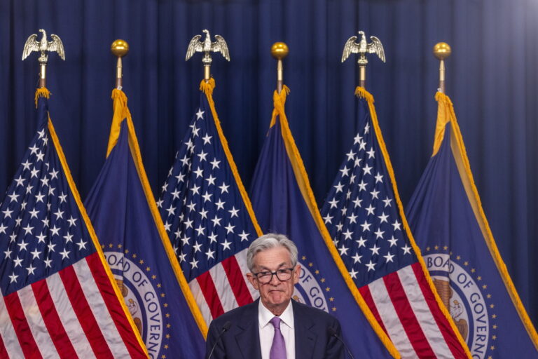 epa11612695 US Federal Reserve Board Chairman Jerome Powell responds to a question from the news media after the Fed cut its benchmark interest rate half-point following its two-day conference at the Federal Reserve in Washington, DC, USA, 18 September 2024. Federal Reserve officials are focused on support of the weakening job market and are working to curb inflation without causing a recession. EPA/SHAWN THEW