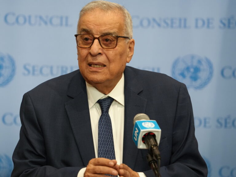 epa11616458 Minister of Foreign Affairs of Lebanon, Abdallah Rashid Bou Habib, speaks to members of the press after a United Nations Security Council meeting called to address the growing conflict between Israel and Lebanon in New York, New York, USA, 20 September 2024. Tensions between the Israel and Lebanon have escalated in the past week following a coordinated detonation of pagers and walkie-talkies in Lebanon. EPA/STEPHANI SPINDEL