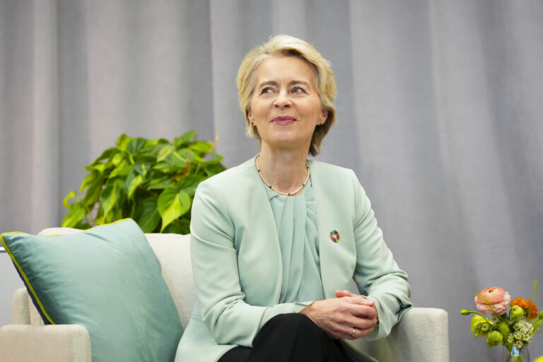 President of the European Commission Ursula von der Leyen takes part in a bilateral meeting with Canada Prime Minister Justin Trudeau during the 79th Session of the UN General Assembly at United Nations headquarters, Tuesday, Sept. 24, 2024. (Sean Kilpatrick/The Canadian Press via AP).Ursula von der Leyen