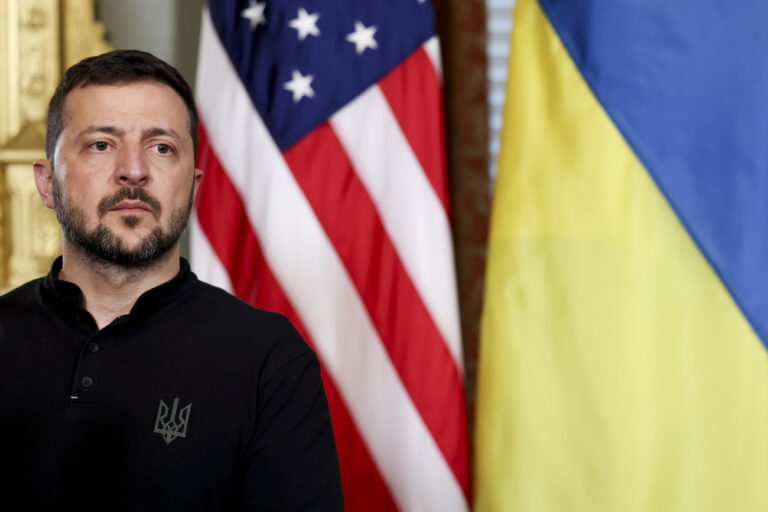 epa11627245 Ukrainian President Volodymyr Zelensky looks on during a meeting with US Vice President Kamala Harris, in the Vice President's Ceremonial Office in Washington, DC, USA, 26 September 2024. President Biden on 26 September announced a 2.4 billion Dollars in military assistance, under the Ukraine Security Assistance Initiative, among other military aids to Ukraine, and plans to convene a leader-level meeting of key allies to coordinate additional support when he visits Germany next month. EPA/TING SHEN / POOL