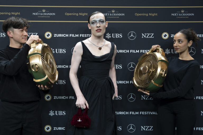 Singer Nemo Mettler arrives on the Green Carpet at the Opening Night of the 20th Zurich Film Festival (ZFF) in Zurich, Switzerland, on Thursday, October 3, 2024. (KEYSTONE/Til Buergy)