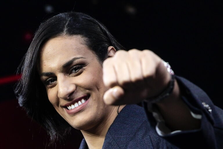 epa11715377 Algerian boxer Imane Khelif, winner of the gold medal at the Paris 2024 Olympic Games, attends the Raitre Italian TV show 'Lo stato delle Cose' (lit. the state of things), conducted by Italian presenter and journalist Massimo Giletti, in Rome, Italy, 11 November 2024. EPA/ANGELO CARCONI