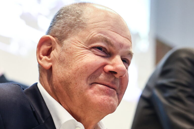 epa11716388 German Chancellor Olaf Scholz attends a faction meeting of the Social Democratic Party (SPD) at the German parliament Bundestag in Berlin, Germany, 12 November 2024. The parliamentary groups of the parties of the German Bundestag meet on a regular basis prior to the plenary sessions. EPA/CLEMENS BILAN