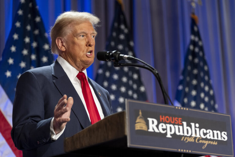 FILE - President-elect Donald Trump speaks at meeting of the House GOP conference, Nov. 13, 2024, in Washington. (AP Photo/Alex Brandon, File).Donald Trump