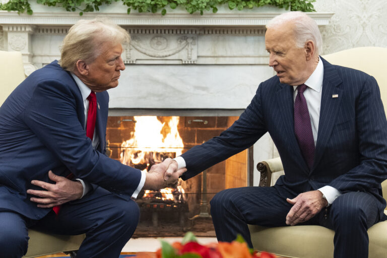 President Joe Biden meets with President-elect Donald Trump in the Oval Office of the White House, Wednesday, Nov. 13, 2024, in Washington. (AP Photo/Evan Vucci).Joe Biden,Donald Trump