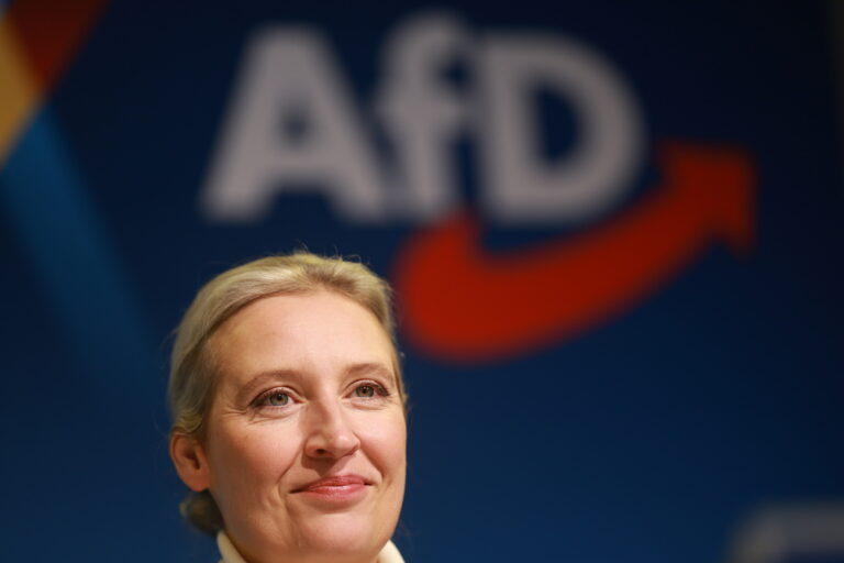 epa11761908 Alternative for Germany (AfD) party and faction co-chairwoman and top candidate for the federal election Alice Weidel looks on during a press conference of the Alternative for Germany (AfD) in Berlin, Germany, 07 December 2024. The Alternative for Germany (AfD) party held a press conference to present their Chancellor candidate ahead of the upcoming German federal election. EPA/CLEMENS BILAN