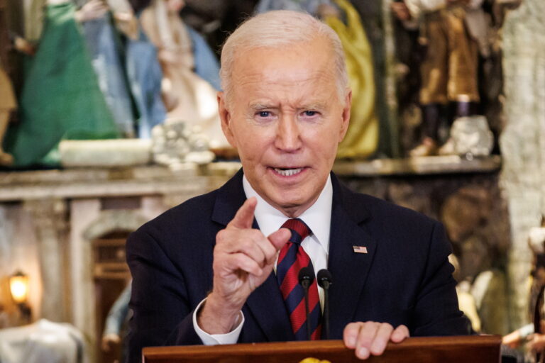 epa11769712 US President Joe Biden speaks at a Christmas for All Dinner in Celebration of Unity, America, and Special Olympics in the East Room of the White House in Washington, DC, USA, 10 December 2024. EPA/Samuel Corum / POOL