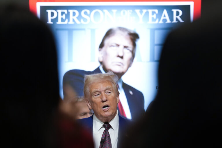 President-elect Donald Trump speaks during a Time magazine Person of the Year event at the New York Stock Exchange, in New York, Dec. 12, 2024. (AP Photo/Alex Brandon).Donald Trump