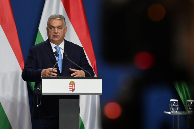 epa11788114 Hungarian Prime Minister Viktor Orban speaks during his year-end press conference in his office, the former Carmelite Monastery, in Budapest, Hungary, 21 December 2024. EPA/ZOLTAN MATHE HUNGARY OUT