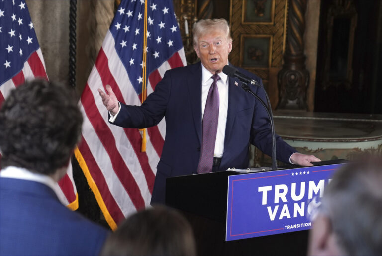 President-elect Donald Trump speaks during a news conference at Mar-a-Lago, Tuesday, Jan. 7, 2025, in Palm Beach, Fla. (AP Photo/Evan Vucci).Donald Trump