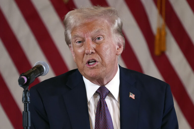 President-elect Donald Trump speaks during a meeting with Republican governors at Mar-a-Lago, Thursday, Jan. 9, 2025, in Palm Beach, Fla. (AP Photo/Evan Vucci)