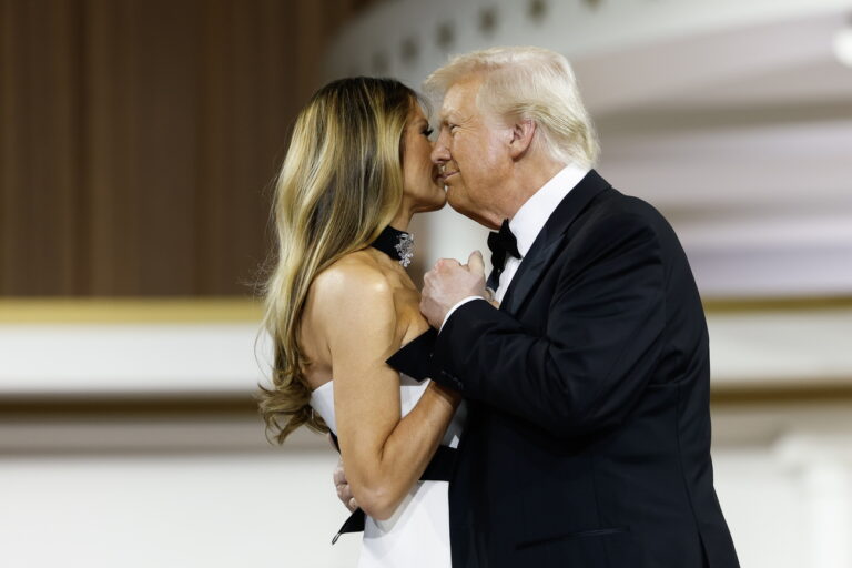 epa11841007 US President Donald Trump (R) dances with his wife Melania Trump during the Commander-in-Chief Ball in Washington, DC, USA, 20 January 2025. Earlier Trump was sworn in for a second term as president of the United States in the rotunda of the US Capitol, though the ceremonies and events surrounding the presidential inauguration were moved indoors due to extreme cold temperatures. EPA/ANNA MONEYMAKER / POOL