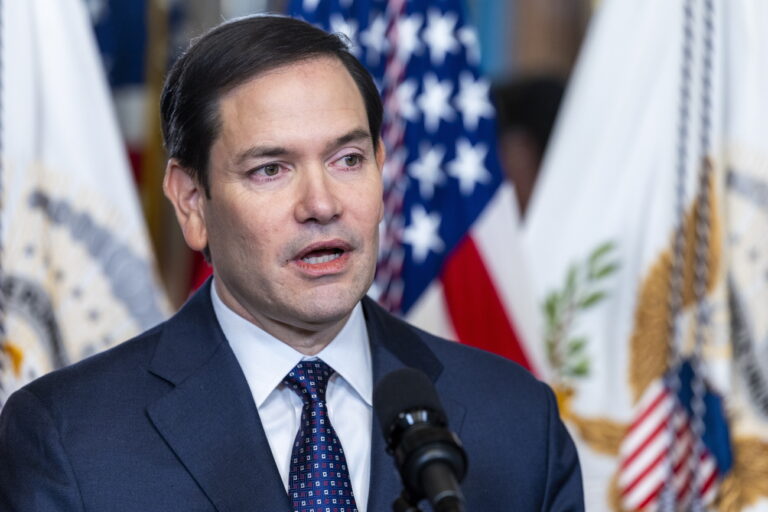 epa11842336 US Secretary of State Marco Rubio delivers remarks after being sworn in by US Vice President JD Vance (unseen) in the Vice President's ceremonial office in Washington, DC, USA, 21 January 2025. The Senate unanimously confirmed Rubio as America's 72nd Secretary of State with a bipartisan vote of 99-0. EPA/SHAWN THEW / POOL