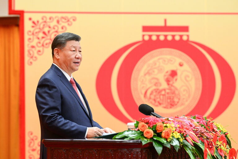 epa11856540 Chinese President Xi Jinping, also general secretary of the Communist Party of China (CPC) Central Committee and chairman of the Central Military Commission, delivers a speech at a high-level reception to ring in the Chinese New Year at the Great Hall of the People in Beijing, China, 27 January 2025. The CPC Central Committee and the State Council held the reception in Beijing on 27 January. EPA/XINHUA / LI XUEREN CHINA OUT / UK AND IRELAND OUT / MANDATORY CREDIT EDITORIAL USE ONLY