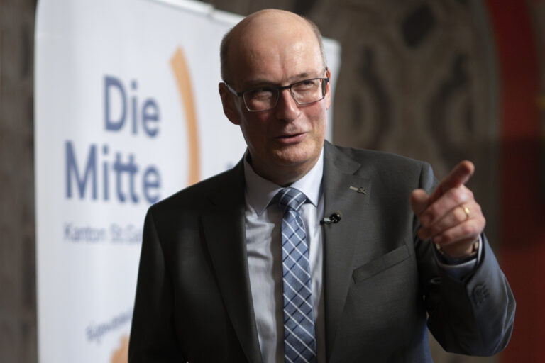 Nationalrat Markus Ritter an einer Medienorientierung der Mitte des Kantons St. Gallen zu seiner Kandidatur fuer den Buendesrat, am Dienstag, 28. Januar 2025, in St. Gallen. (KEYSTONE/Gian Ehrenzeller)