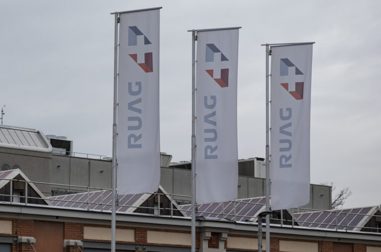 Der Berner Sitz des bundeseigenen Ruestungskonzerns RUAG AG, am Dienstag, 25. Februar 2025 im Wylerquartier in Bern. (KEYSTONE/Alessandro della Valle)