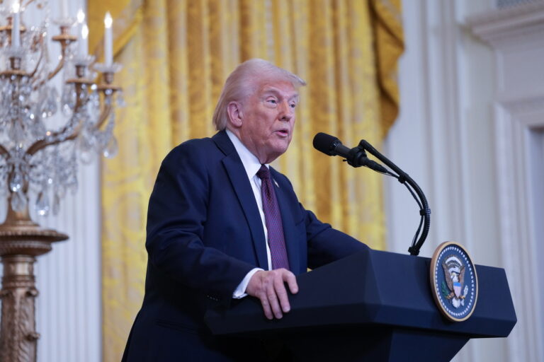 epa11928770 US President Donald Trump and British Prime Minister Keir Starmer (not pictured) conduct a joint press conference in the East Room of the White House in Washington, DC, USA, 27 February 2025. EPA/CHRIS KLEPONIS / POOL