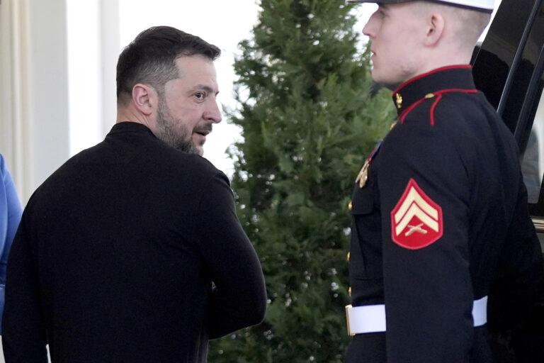 Ukrainian President Volodymyr Zelenskyy, left, departs after a meeting with President Donald Trump at the White House, Friday, Feb. 28, 2025, in Washington. (AP Photo/Evan Vucci)