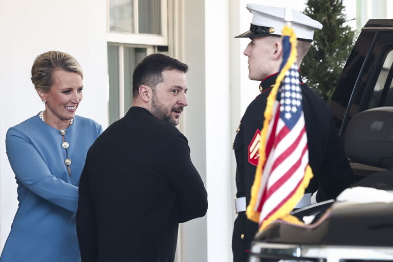 epa11930943 Ukrainian President Volodymyr Zelensky (C) departs the West Wing of the White House after a contentious meeting with US President Donald Trump in the Oval Office in Washington, DC, USA, 28 February 2025. Zelensky was in Washington with the hopes of signing a framework of a ceasefire deal being pushed by President Trump, that would share Ukraine's mineral wealth with the US, but a planned joint press conference with Trump and Zelensky was canceled after the Oval Office meeting. EPA/JIM LO SCALZO / POOL