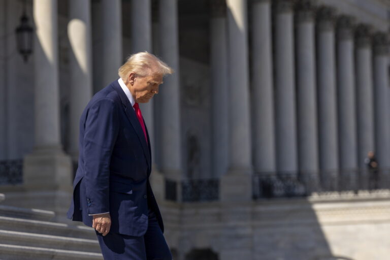 epa11959289 US President Donald Trump departs the Capitol following the Friends of Ireland Luncheon with Speaker of the House Mike Johnson and the Taoiseach of Ireland Micheal Martin at the US Capitol in Washington, DC, USA 12 March 2025. The Irish Prime Minister's visit comes as the EU hit the US with retaliatory tariffs on 28 billion dollars worth of US exports. EPA/SHAWN THEW